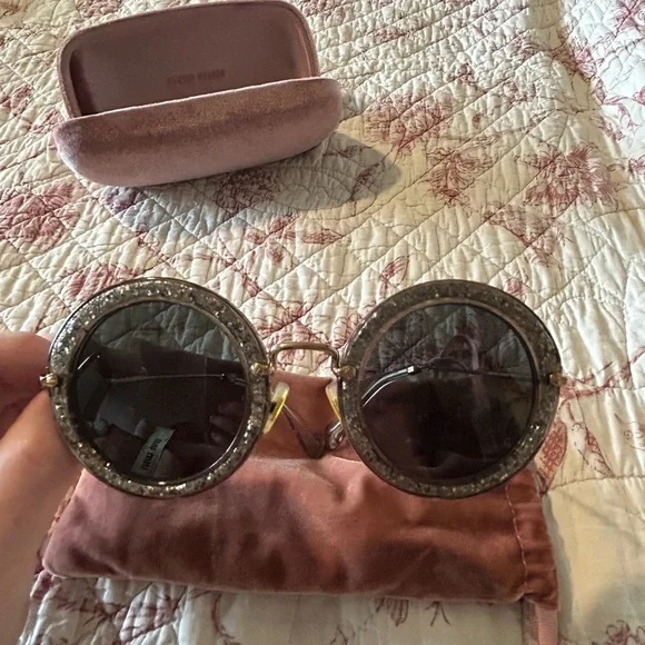 Miu Miu Accessories Miu Miu Glitter Round Sunglasses Poshmark